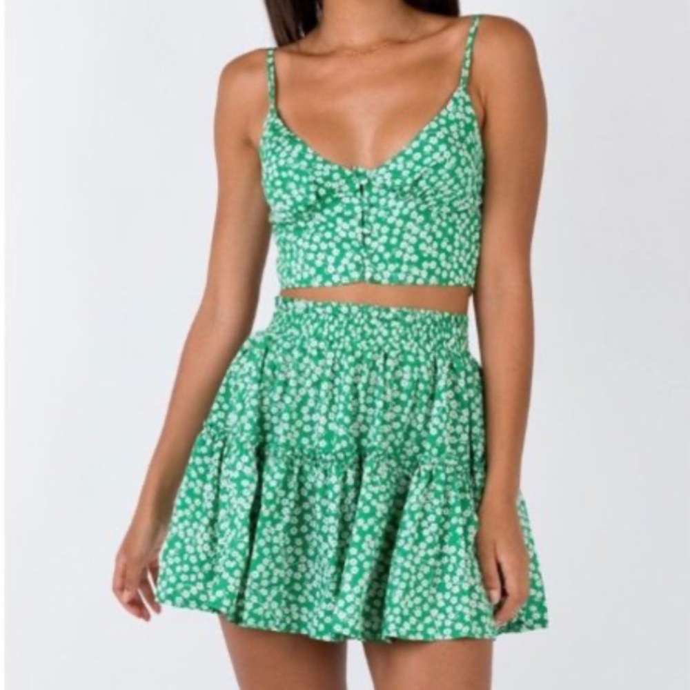 Princess Polly green and white crop top skirt set